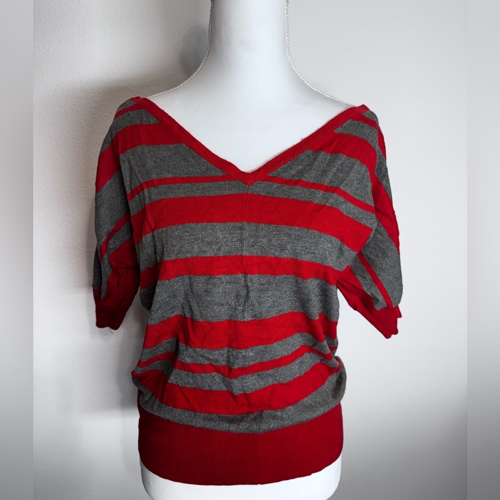 Guess Red and Gray Striped Top